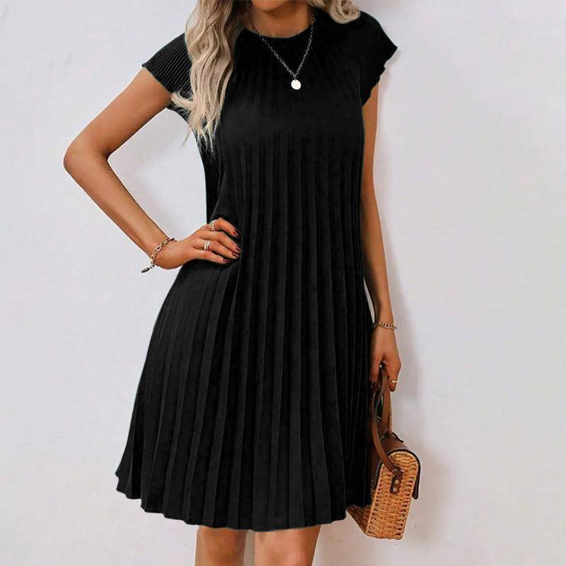 ZANZEA Damen Sommer Casual Rundhals Kurzarm Locker Plissiertes Kleid S schwarz von Joom DACH