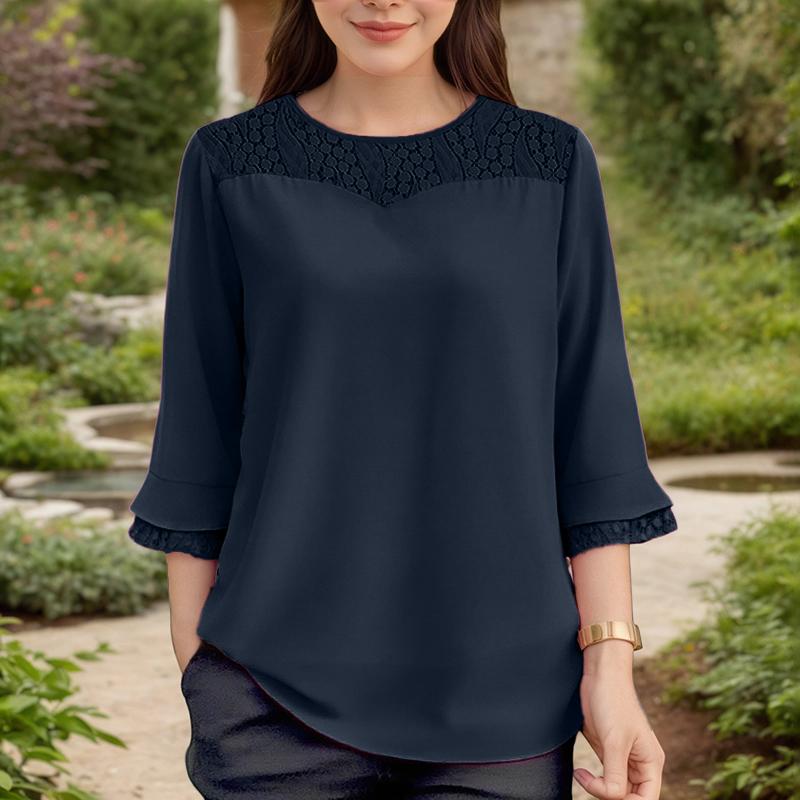 ZANZEA Damen Sommer Patchwork Rundhals Casual 3/4-Ärmel Lose Bluse 3XL dunkelblau von Joom DACH