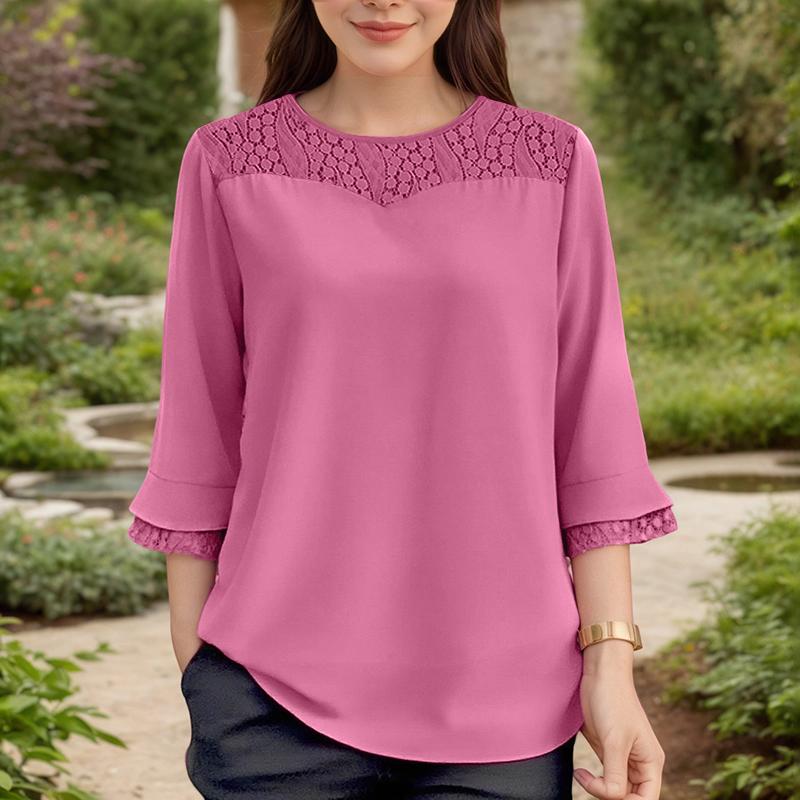 ZANZEA Damen Sommer Patchwork Rundhals Casual 3/4-Ärmel Lose Bluse 3XL von Joom DACH