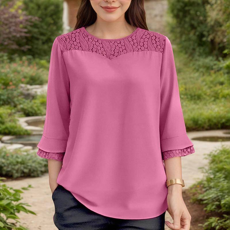 ZANZEA Damen Sommer Patchwork Rundhals Casual 3/4-Ärmel Lose Bluse 3XL von Joom DACH