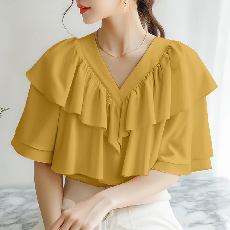 ZANZEA Damen Sommer Rüschen V-Ausschnitt Locker Lässig Kurzarm Bluse 5XL von Joom DACH