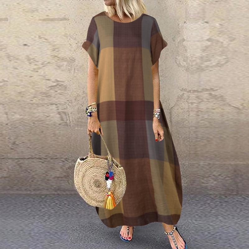 ZANZEA Damen Sommerkleid, kurzärmelig, kariert, Baggy-Sommerkleid, Freizeitkleider 5XL gelb von Joom DACH