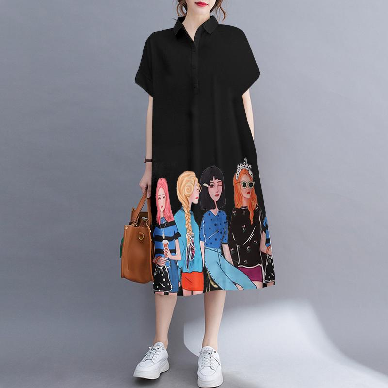 ZANZEA Damen-Sommerkleid, lässig, Umlegekragen, kurzärmelig 5XL schwarz von Joom DACH