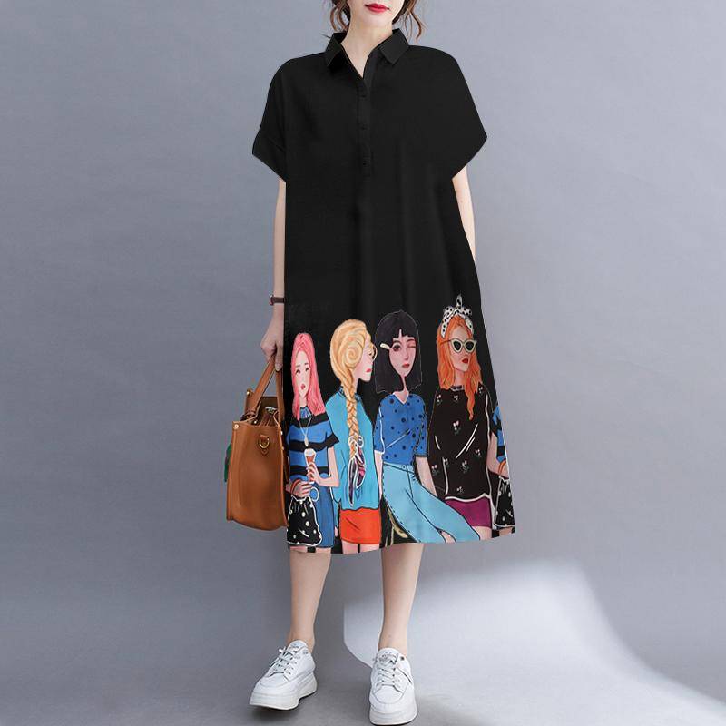 ZANZEA Damen-Sommerkleid, lässig, Umlegekragen, kurzärmelig 5XL schwarz von Joom DACH