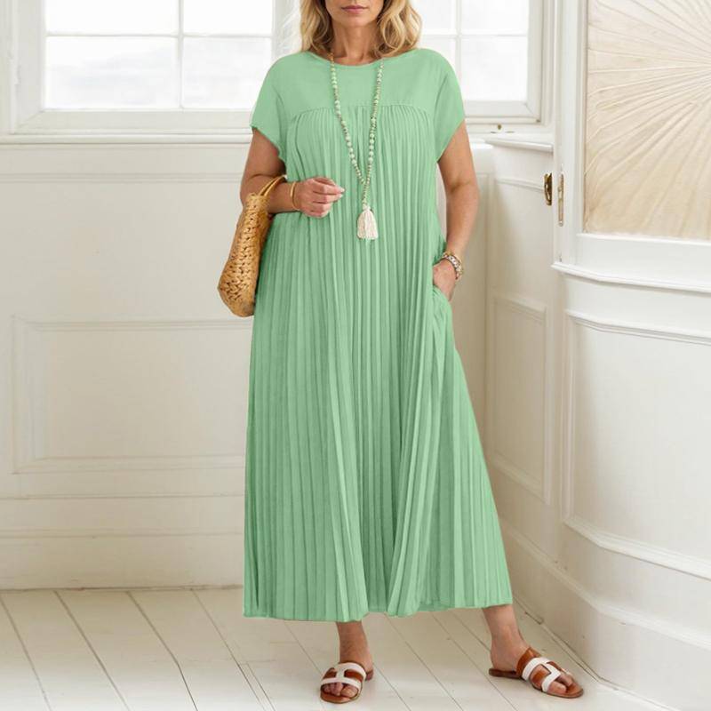 ZANZEA Damen Sommerkleid mit Rundhalsausschnitt und Falten vorne, lässig, kurzärmelig 5XL grün von Joom DACH