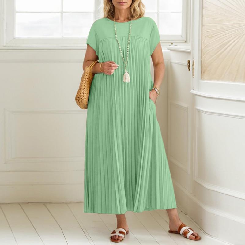 ZANZEA Damen Sommerkleid mit Rundhalsausschnitt und Falten vorne, lässig, kurzärmelig L grün von Joom DACH