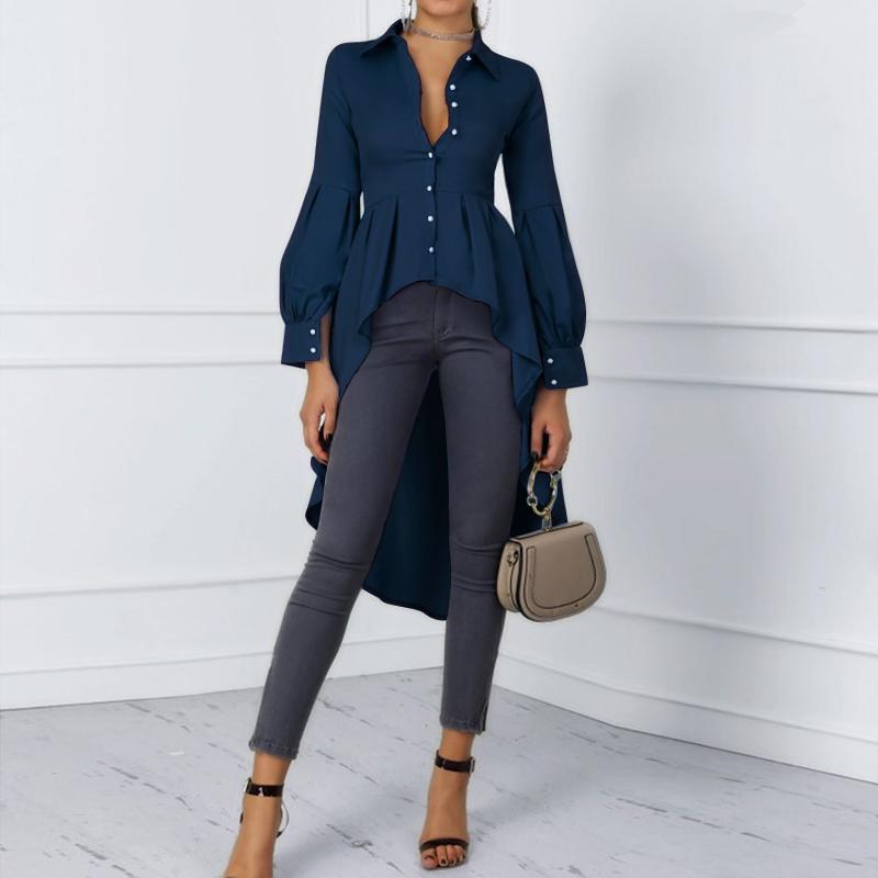 ZANZEA Damen Umlegekragen Langarm Asymmetrischer Saum A-Linien Bluse L von Joom DACH