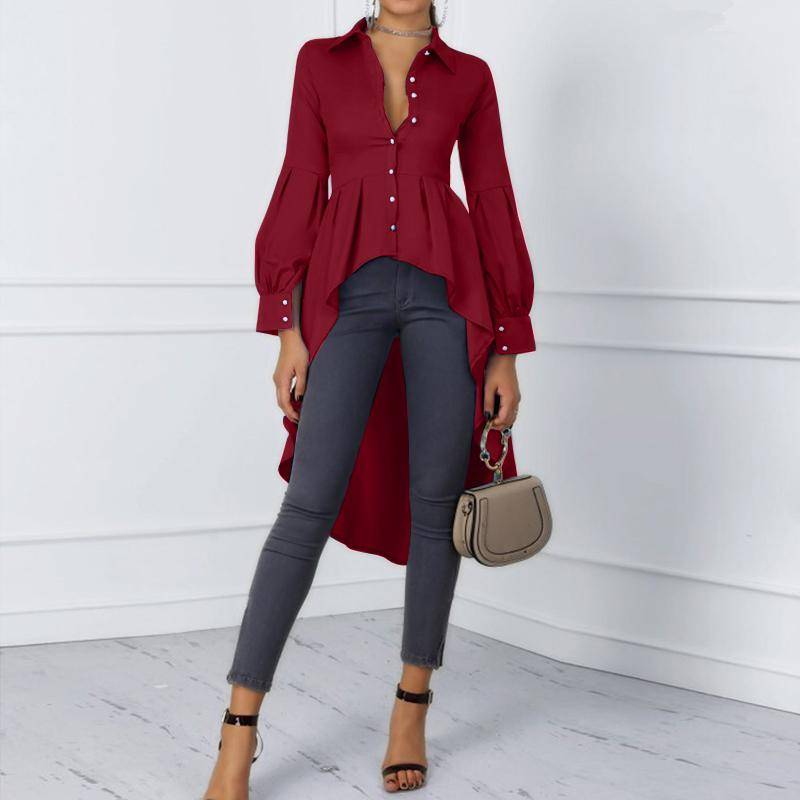 ZANZEA Damen Umlegekragen Langarm Asymmetrischer Saum A-Linien Bluse S von Joom DACH