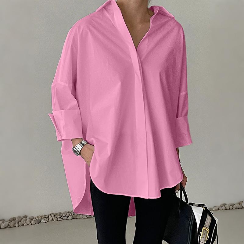 ZANZEA Damen Umlegekragen Locker Lässig Langarm Bluse M rosa von Joom DACH