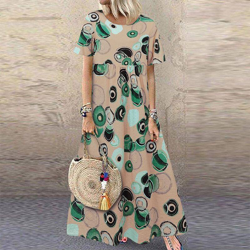 ZANZEA Damen Vintage Print Lässige Sommerkleider mit kurzen Ärmeln und Rundhalsausschnitt L grün von Joom DACH