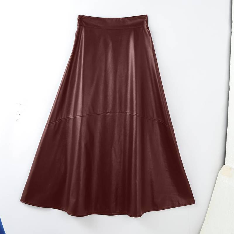 ZANZEA FZH Damen Herbst Winter Kunstleder Rock A-Linie Übermaß Kleid Gypsy Lange Party Baggy 2XL dunkelrote von Joom DACH