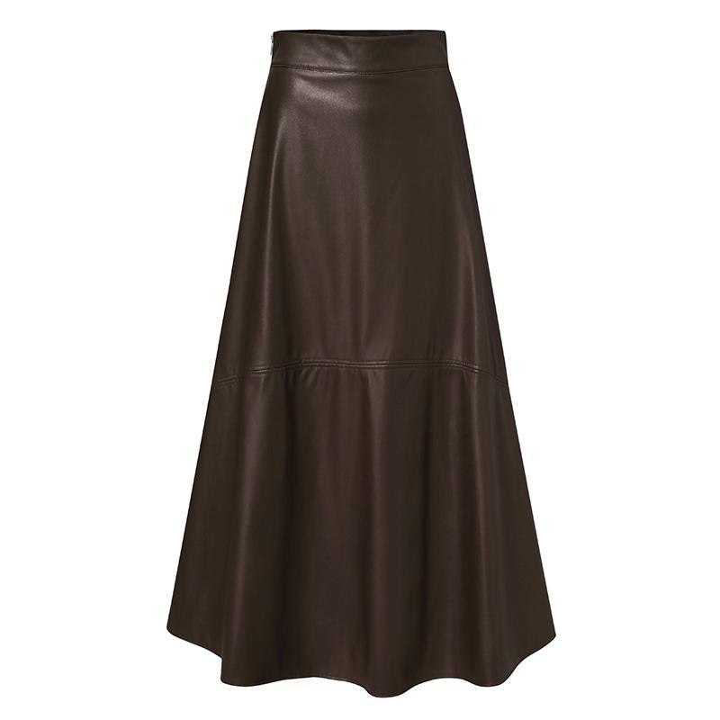 ZANZEA FZH Damen Herbst Winter Kunstleder Rock A-Linie Übermaß Kleid Gypsy Lange Party Baggy 2XL hellbraune von Joom DACH