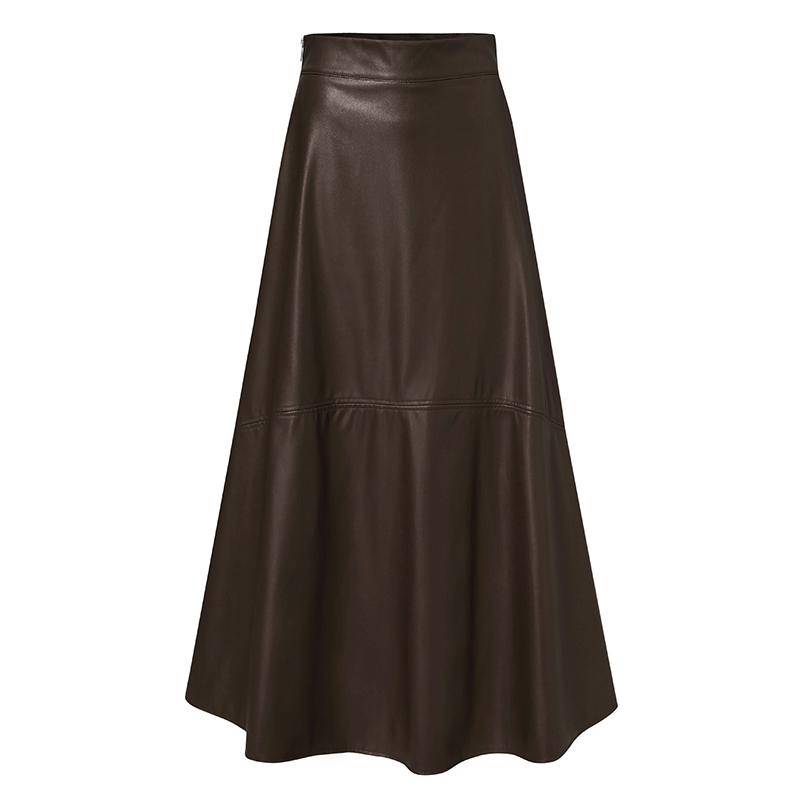 ZANZEA FZH Damen Herbst Winter Kunstleder Rock A-Linie Übermaß Kleid Gypsy Lange Party Baggy 4XL hellbraune von Joom DACH