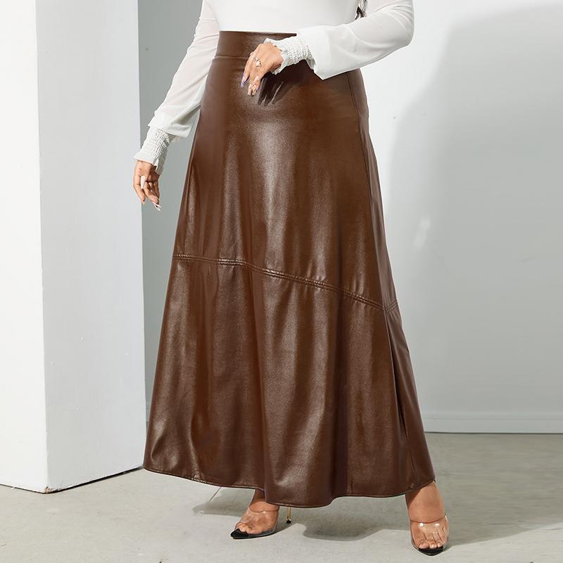 ZANZEA FZH Damen Herbst Winter Kunstleder Rock A-Linie Übermaß Kleid Gypsy Lange Party Baggy 4XL khaki von Joom DACH