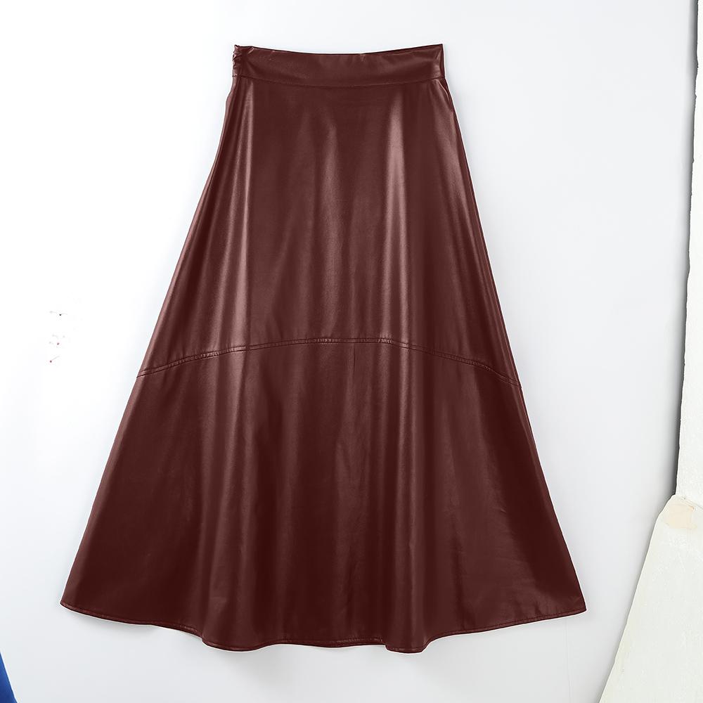 ZANZEA FZH Damen Herbst Winter Kunstleder Rock A-Linie Übermaß Kleid Gypsy Lange Party Baggy 5XL dunkelrote von Joom DACH