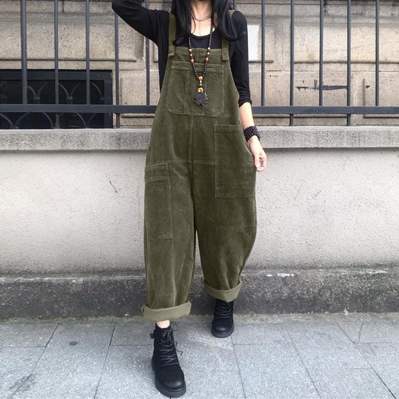 ZANZEA Frühling Herbst Vintage Cord Overalls Frauen Lose Beiläufige Latzhose Träger Overalls 3XL armee grüne von Joom DACH