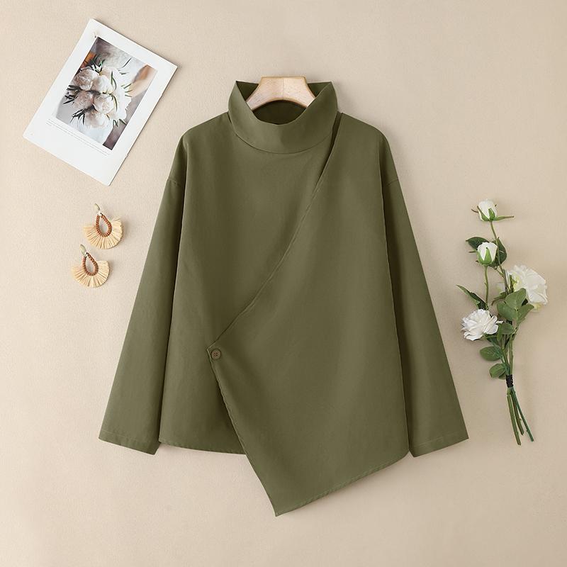 ZANZEA Lässige Bluse mit Stehkragen und langen Ärmeln für Damen 4XL grün von Joom DACH