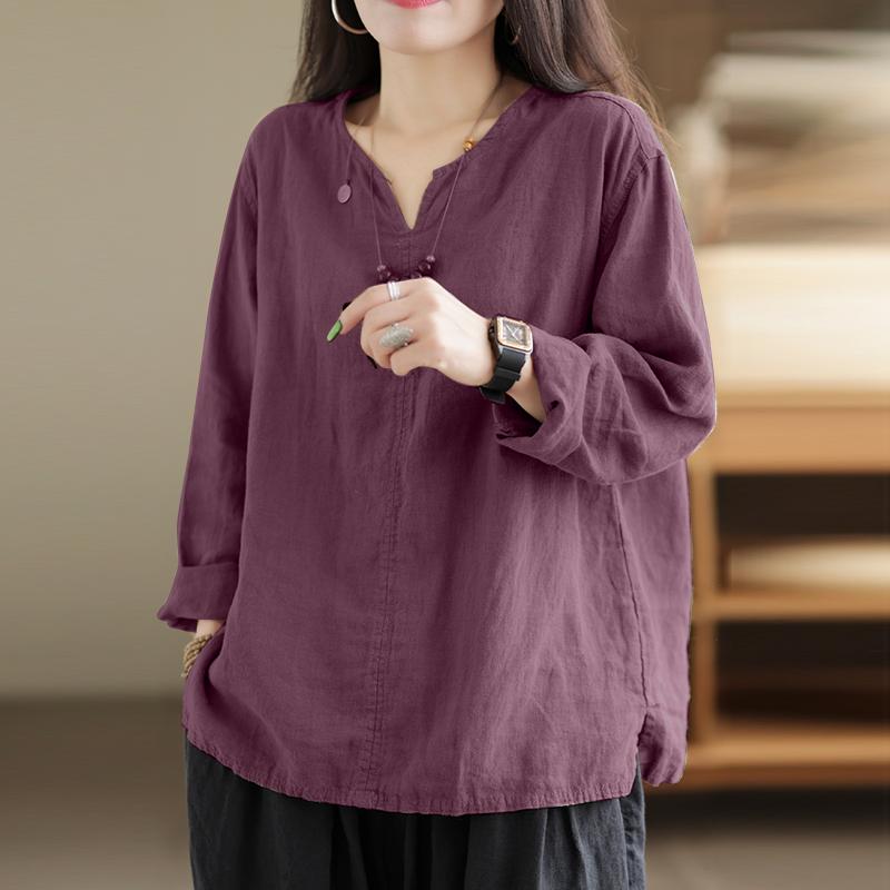 ZANZEA Lässige Damen-Bluse mit V-Ausschnitt und langen Ärmeln aus Baumwolle 3XL von Joom DACH