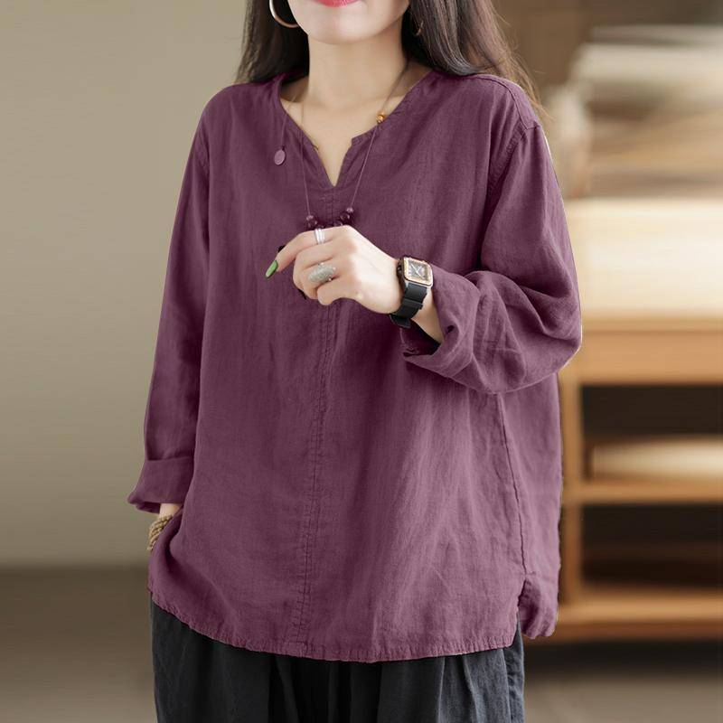 ZANZEA Lässige Damen-Bluse mit V-Ausschnitt und langen Ärmeln aus Baumwolle 3XL violett von Joom DACH