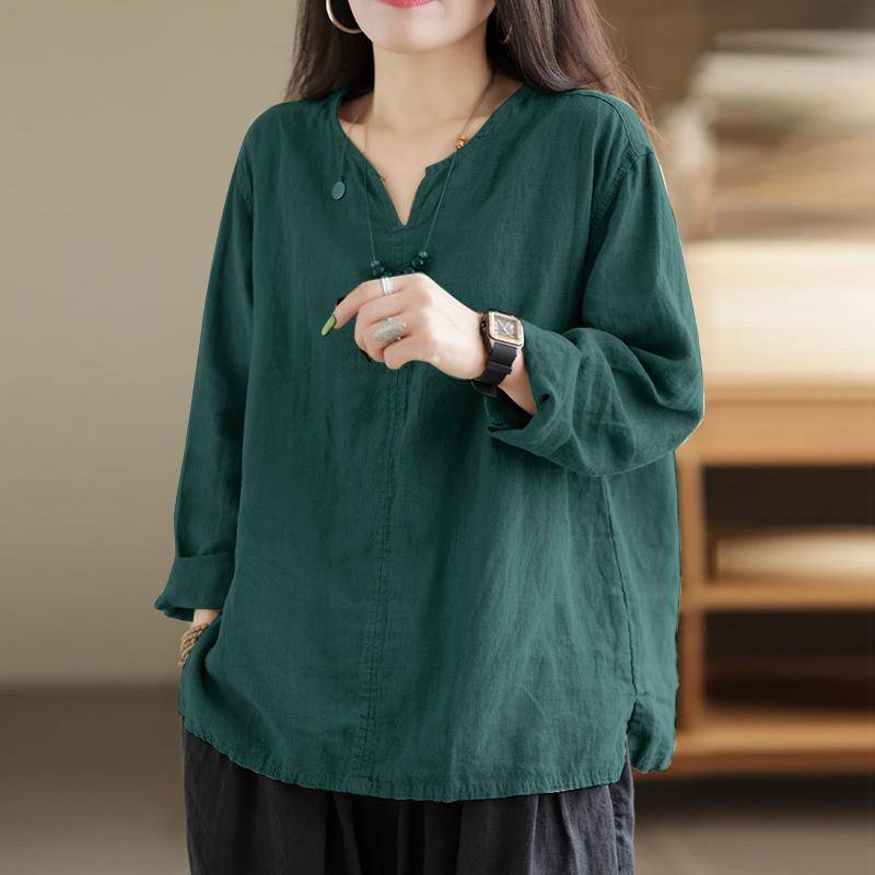 ZANZEA Lässige Damen-Bluse mit V-Ausschnitt und langen Ärmeln aus Baumwolle S dunkelgrüne von Joom DACH