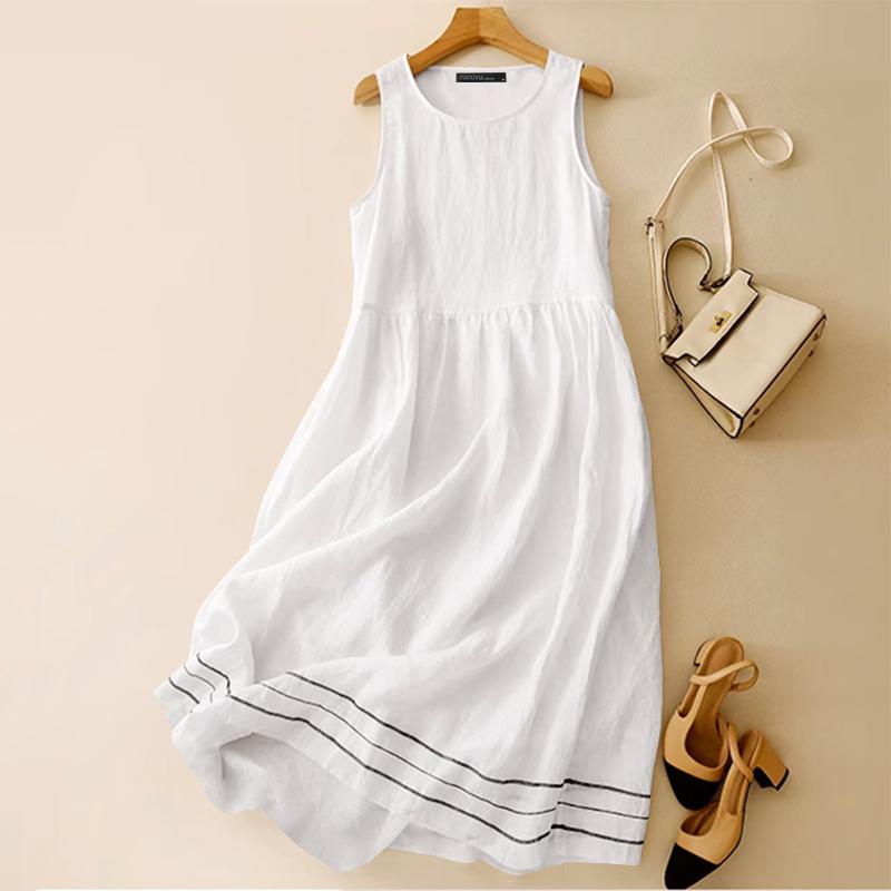 ZANZEA Lässiges ärmelloses Sommerkleid mit O-Ausschnitt für Damen 3XL weiß von Joom DACH