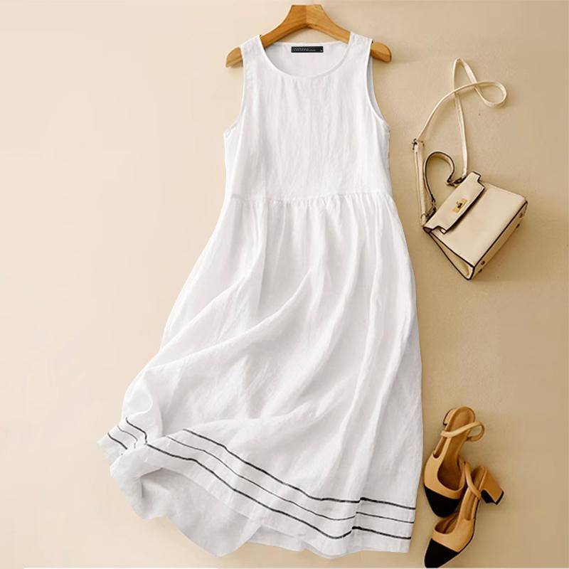 ZANZEA Lässiges ärmelloses Sommerkleid mit O-Ausschnitt für Damen 3XL weiß von Joom DACH