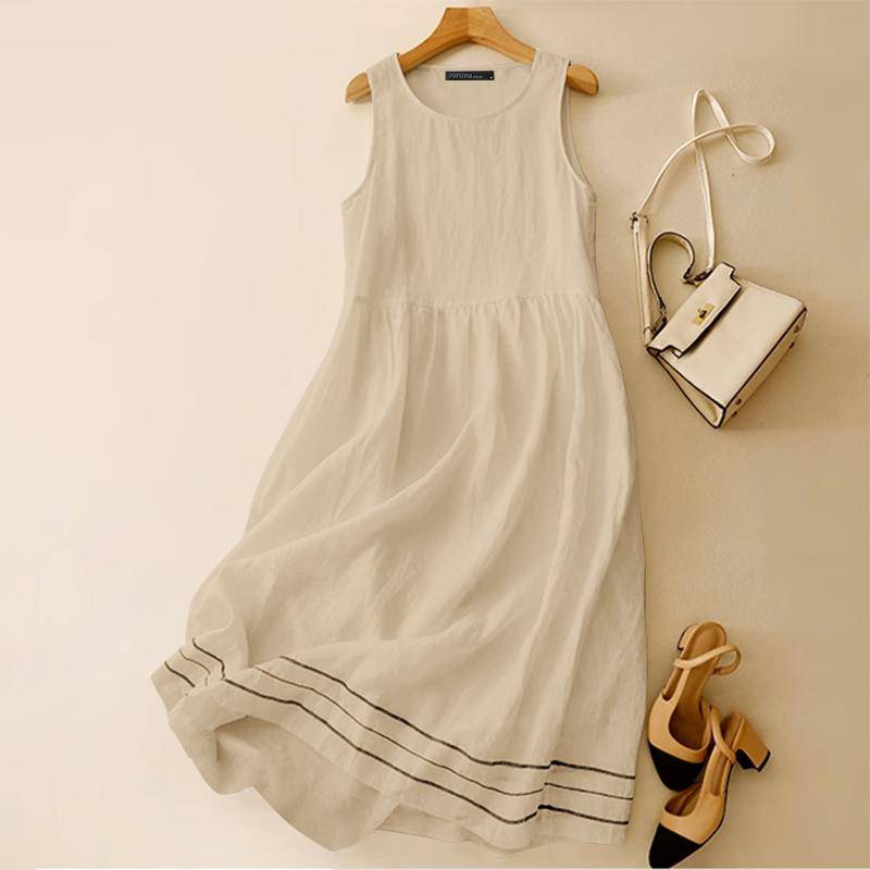 ZANZEA Lässiges ärmelloses Sommerkleid mit O-Ausschnitt für Damen 5XL beige von Joom DACH