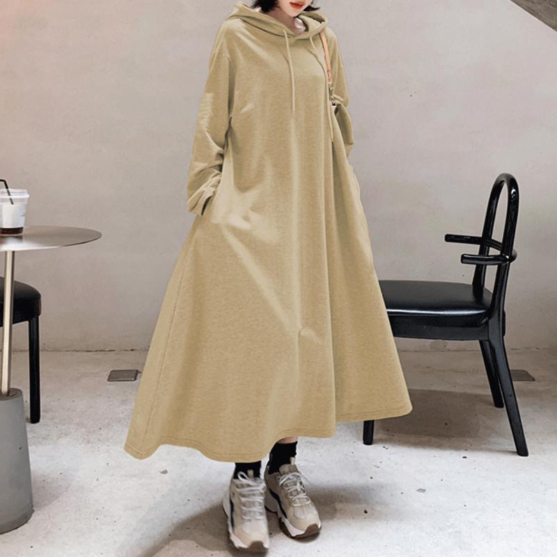 ZANZEA Lange Hoodies Damen Herbst Winter Sweatshirt Damen Pullover Kleider 4XL beige von Joom DACH