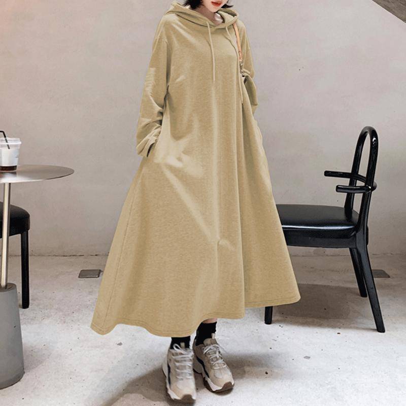 ZANZEA Lange Hoodies Damen Herbst Winter Sweatshirt Damen Pullover Kleider 4XL beige von Joom DACH