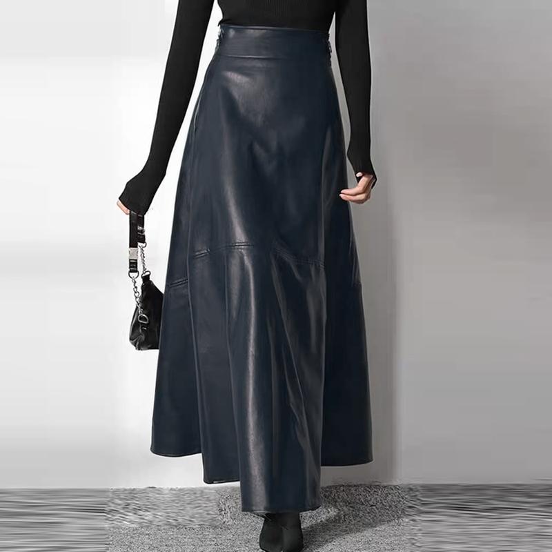 ZANZEA Lederrock mit hoher Taille für Damen, seitlicher Reißverschluss, lange Röcke aus PU-Kunstleder 4XL dunkelblaue von Joom DACH