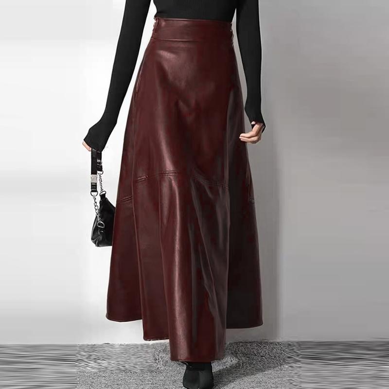 ZANZEA Lederrock mit hoher Taille für Damen, seitlicher Reißverschluss, lange Röcke aus PU-Kunstleder M dunkelrote von Joom DACH