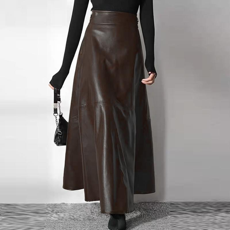ZANZEA Lederrock mit hoher Taille für Damen, seitlicher Reißverschluss, lange Röcke aus PU-Kunstleder XL hellbraune von Joom DACH