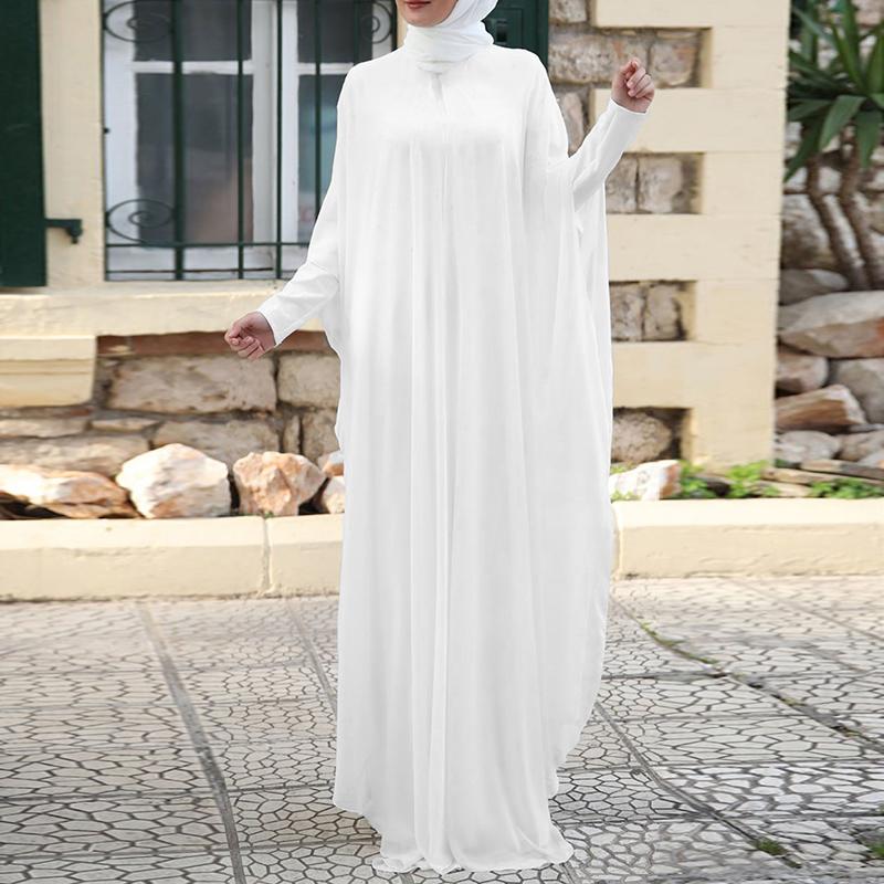 ZANZEA Muslimische Frauen Gebetskleid Frauen O-Ausschnitt Fledermausärmel Chiffon Langes Kleid Abayas Islamische Kleidung 4XL weiß von Joom DACH
