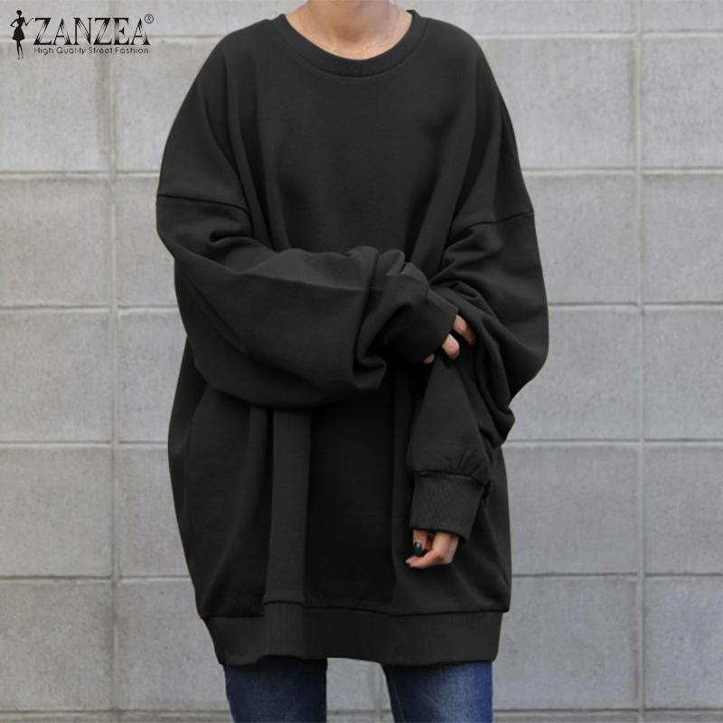 ZANZEA Übergroßes Sweatshirt für Damen, lässig, O-Ausschnitt, langärmelig, Bluse, Frühlingspullover L schwarz von Joom DACH