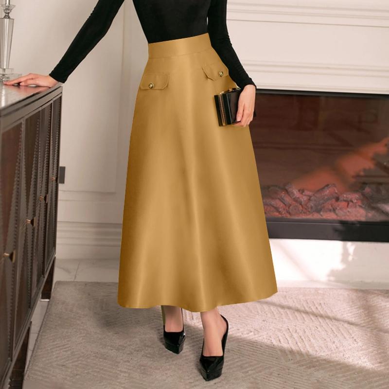 ZANZEA Damen Elegante Hochtaillierte Reißverschluss Satin A-Linien Röcke 5XL khaki von Joom DACH