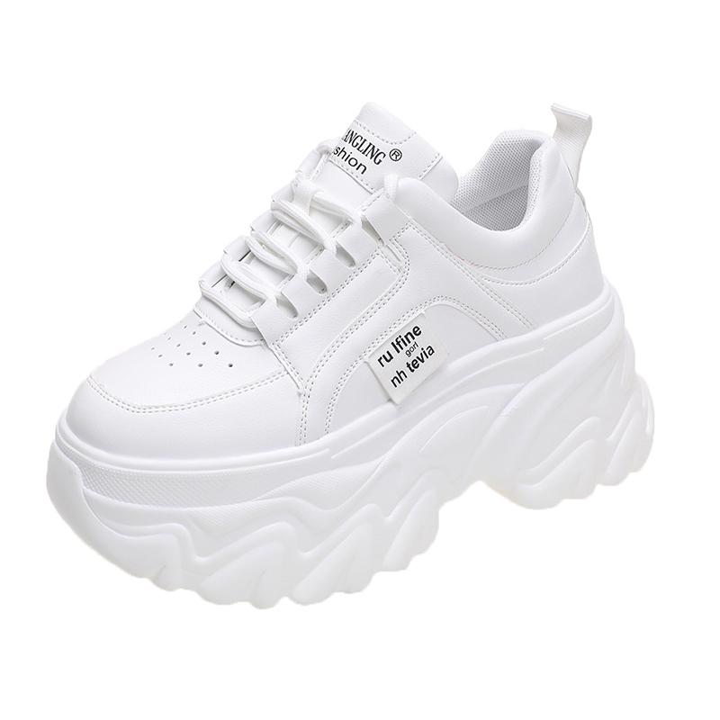 ZOKI Chunky Plateau-Sneakers für Damen Frühling Schnürschuhe Dicke Sohle Freizeitschuhe Frau Weiß Atmungsaktive Damen Sneaker 34 von Joom DACH