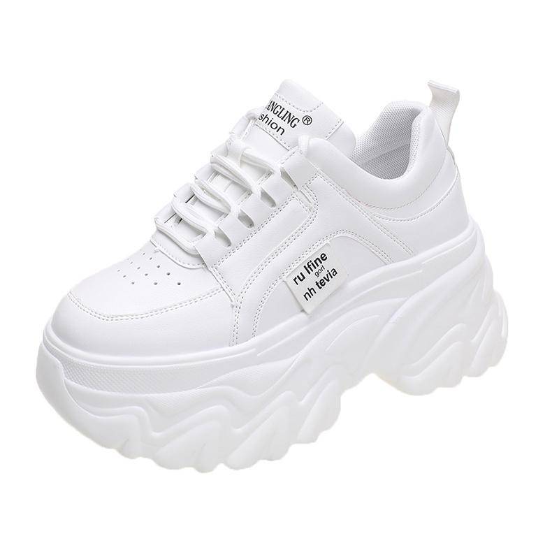 ZOKI Chunky Plateau-Sneakers für Damen Frühling Schnürschuhe Dicke Sohle Freizeitschuhe Frau Weiß Atmungsaktive Damen Sneaker 34 von Joom DACH