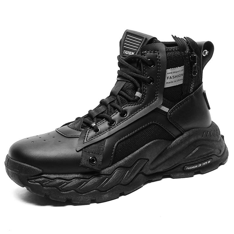 ZOKI Chunky Plateau Vulkanisierte Schuhe Herren Atmungsaktives PU+Mesh Schnür-Sneakers Herren Rutschfeste Dicke Sohle Kampfschuhe Herren 44 schwarz von Joom DACH