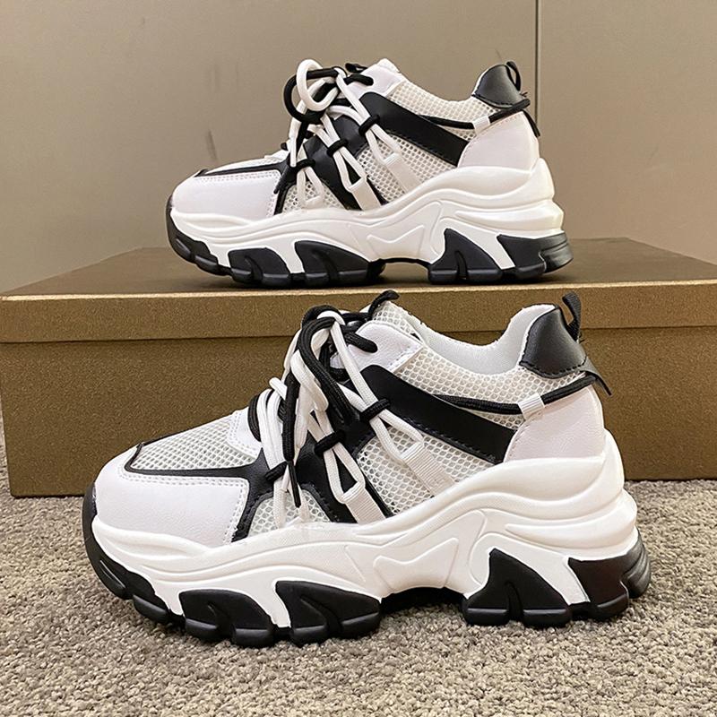 ZOKI Plattform Atmungsaktive Mesh-Sneaker Damen Sommer Mix Farbe Dicke Sohle Sportschuhe Damen Schnürschuhe Rutschfest Vulkanisierte Schuhe 39 von Joom DACH