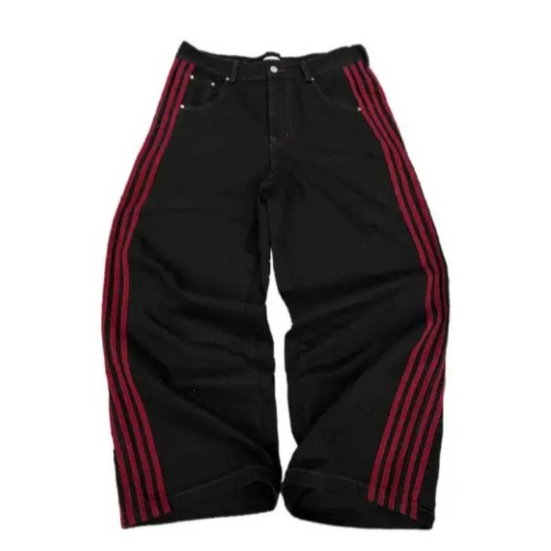 ZYLLO Y2K Baggy Jeans Hohe Qualität Bestickt Gestreift Harajuku Jogginghose Herren Damen Hip Hop Streetwear Lässige Weitbeinige Jeans L rot von Joom DACH