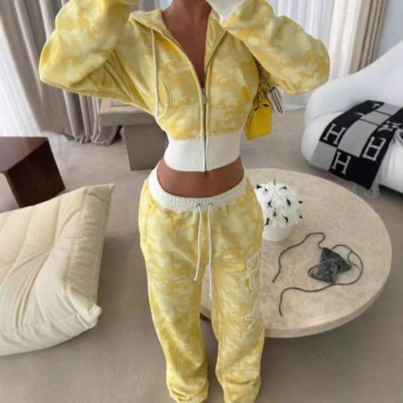 ZYLLO Y2K Rosa Camouflage Sportbekleidung Zweiteiliges Set Damen Hip-Hop Rock Taille Freiliegend Slim Reißverschluss Kapuzenpullover Neu Punk Lässige Sporthose M gelb von Joom DACH