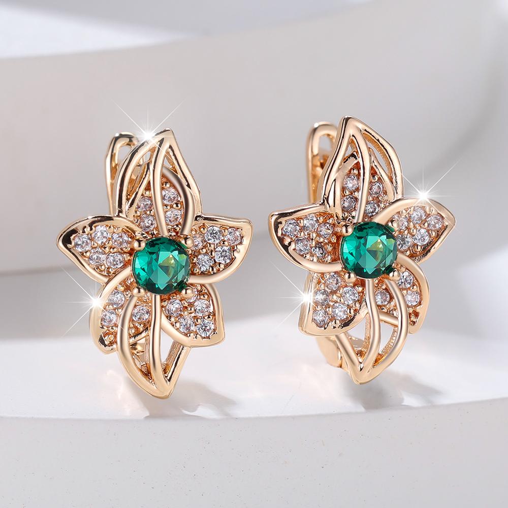Zarte Zirkonia-Blumen-Creolen für Frauen, Luxus-Goldfarben, baumelnde Ohrringe, Modeschmuck, Geschenke grün/gold von Joom DACH