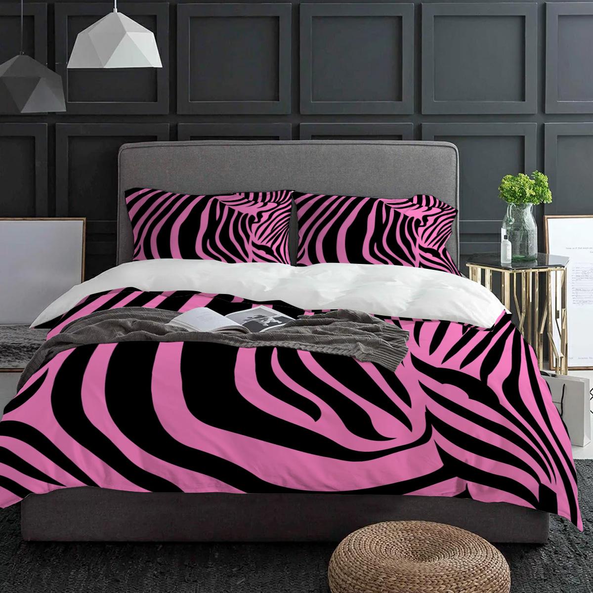 Zebramuster Schwarz Rosa Bettwäsche Set 3tlg. Jungen Mädchen Bettbezug Kissenbezug Kinder Erwachsene Bettdeckenbezug Doppelbett Set Heimtextil EU single(135x200cm) von Joom DACH