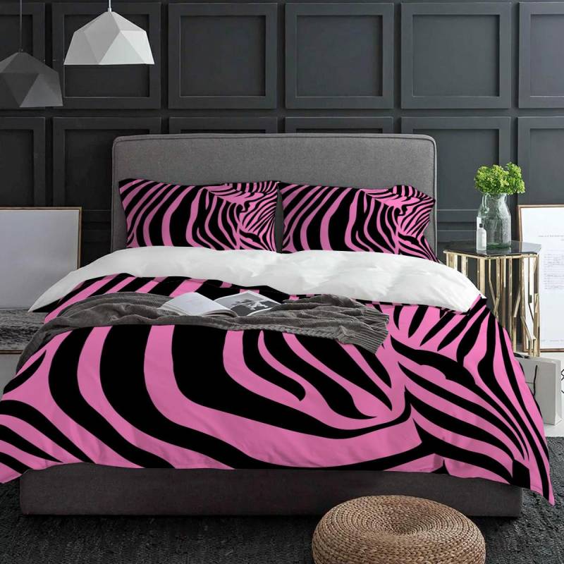 Zebramuster Schwarz Rosa Bettwäsche Set 3tlg. Jungen Mädchen Bettbezug Kissenbezug Kinder Erwachsene Bettdeckenbezug Doppelbett Set Heimtextil EU single(135x200cm) von Joom DACH