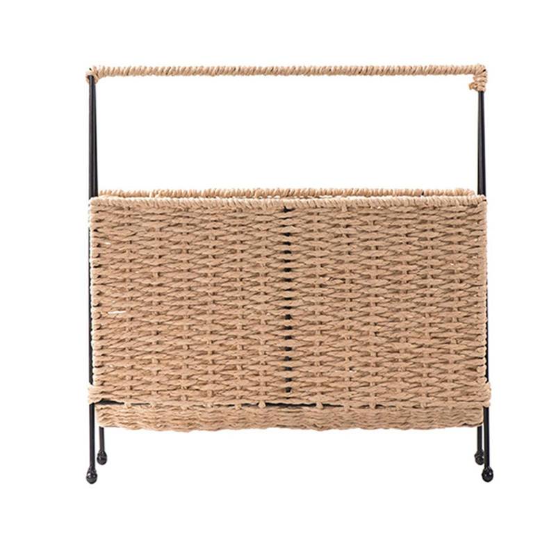 Zeitschriftenständer im Bohemian-Stil, handgefertigt, gewebte Aufbewahrungskörbe, japanischer Strohkorb für Snacks, Kleinigkeiten, Bücher, Zeitungen schwarz von Joom DACH