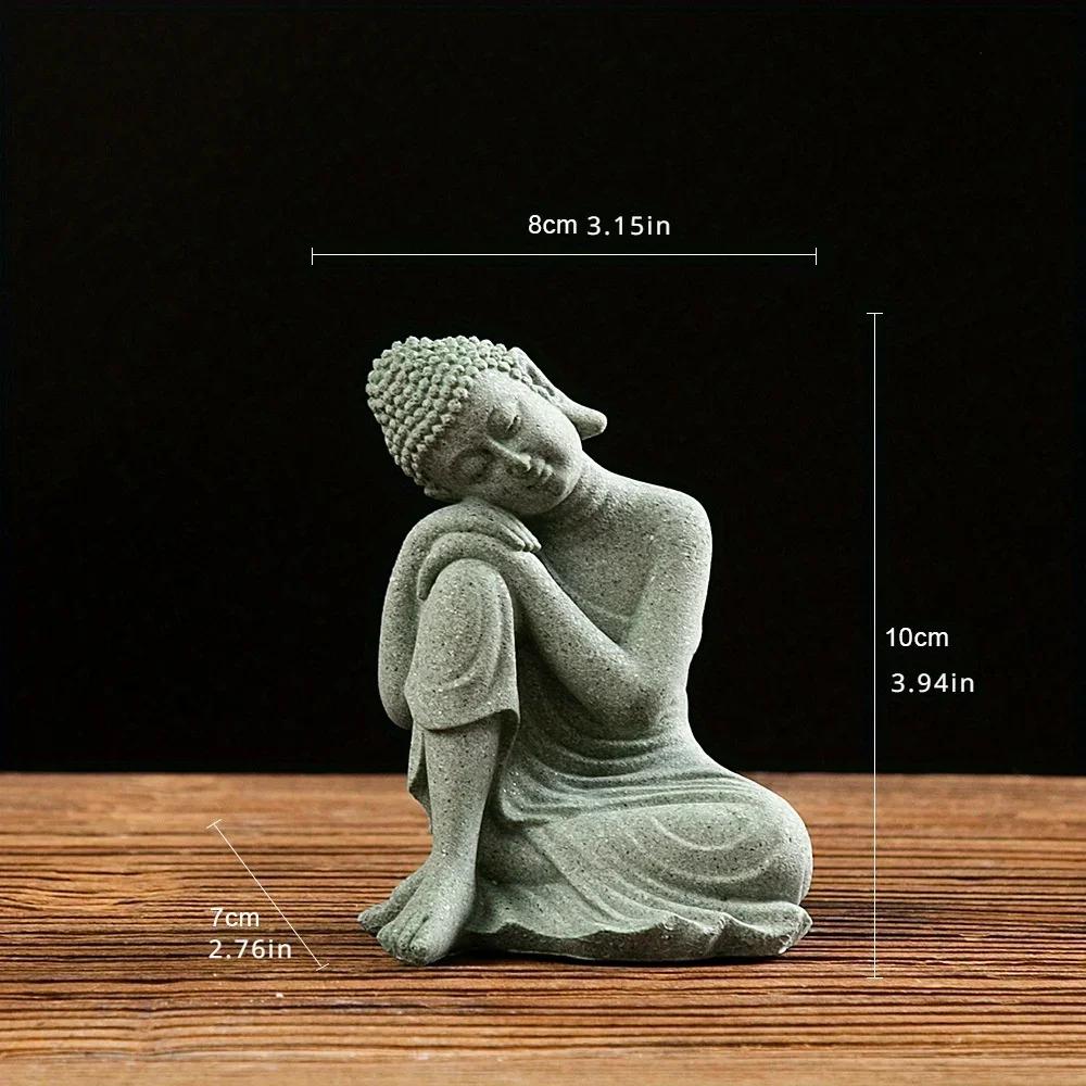 Zen-Buddha-Statue, Ornamente, Aquarium, Steingarten, Bonsai, fließendes Wasser, Figur, Mikro-Landschaftsdekoration, grüner Sandstein, kleines Handwerk von Joom DACH