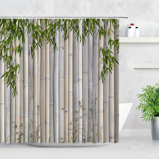 Zen grüner Bambus-Buddha-Duschvorhang, Landschaft, Wasser, Kerze, Stein, Lotu-Pflanze, Gartenlandschaft, wasserdichter Badezimmer-Vorhang 180x180cm von Joom DACH