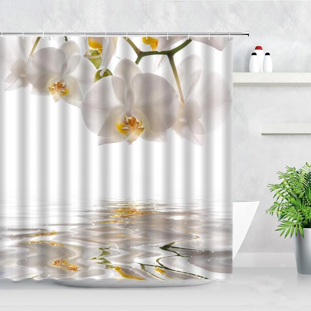 Zen grüner Bambus-Buddha-Duschvorhang, Landschaft, Wasser, Kerze, Stein, Lotu-Pflanze, Gartenlandschaft, wasserdichter Badezimmer-Vorhang 180x180cm von Joom DACH