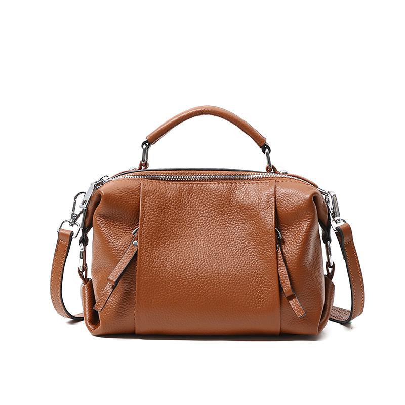 Zency Damen-Tasche aus echtem Leder, einfache hochwertige Einkaufstasche, kleine Vintage-Boston-Handtasche, weibliche Umhängetaschen 2022, Umhängetasche braun von Joom DACH