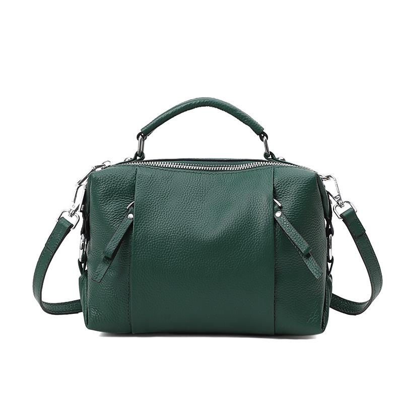 Zency Damen-Tasche aus echtem Leder, einfache hochwertige Einkaufstasche, kleine Vintage-Boston-Handtasche, weibliche Umhängetaschen 2022, Umhängetasche dunkelgrüne von Joom DACH